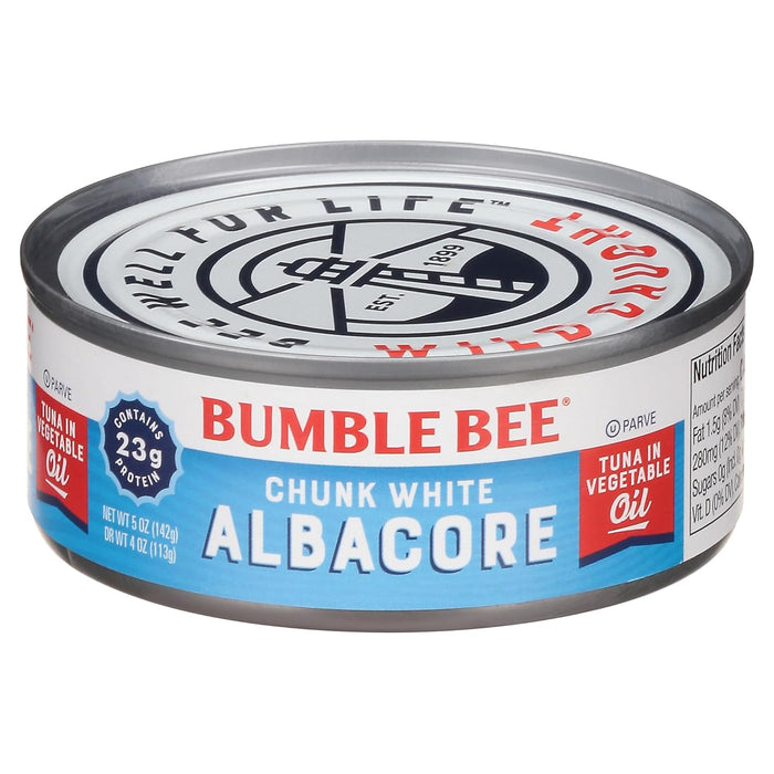 Bumble Bee Chunk White Albacore Tuna in Water, 5 oz Can (Pack of 4) - Wild Caught Tuna - 23g Protein per Serving, High in Omega-3s - Non-GMO Project Verified, Gluten Free, Kosher