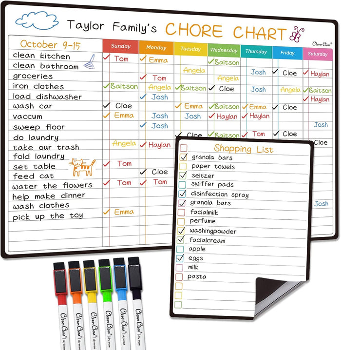 Magnetic Dry Erase Monthly Calendar Set - 14.5"x11" Monthly and Weekly Calendar, 6.5"x8.5" List Board for Fridge - 6 Extra Fine Point Markers Included - Shipped Flat