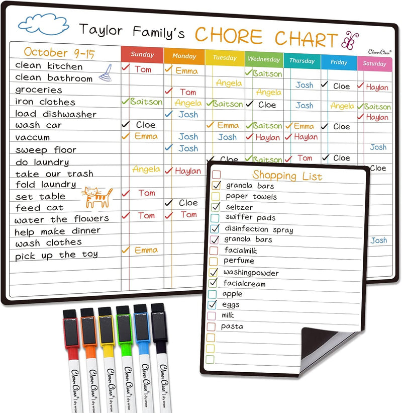 Magnetic Dry Erase Monthly Calendar Set - 14.5"x11" Monthly and Weekly Calendar, 6.5"x8.5" List Board for Fridge - 6 Extra Fine Point Markers Included - Shipped Flat