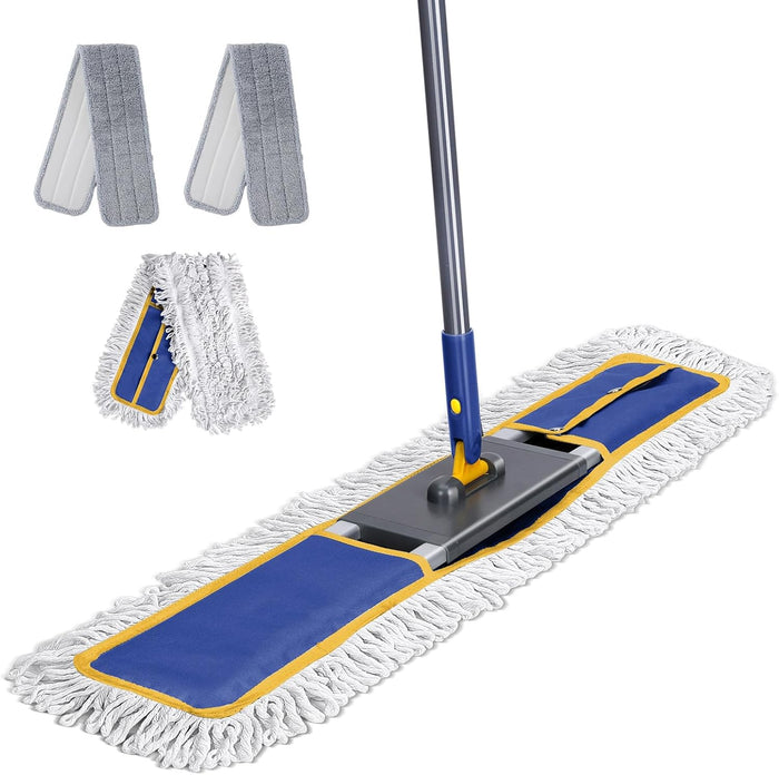 Masthome Extra Large Microfiber Mop for Floor Cleaning, 16“ Flat Mop with 5 Pad for Wet & Dry Use, Dust Mop for Hardwood Laminate Tile Ceramic, 1 Cleaning Scraper Included-Blue