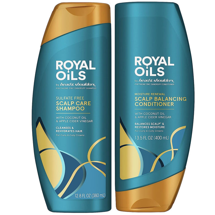 Head & Shoulders Royal Oils Anti-Dandruff Shampoo and Conditioner Twin Pack, 1% Pyrithione Zinc, Curly Hair, Coily Hair, Scalp Relief, Moisture Renewal, 31.4 fl oz Each