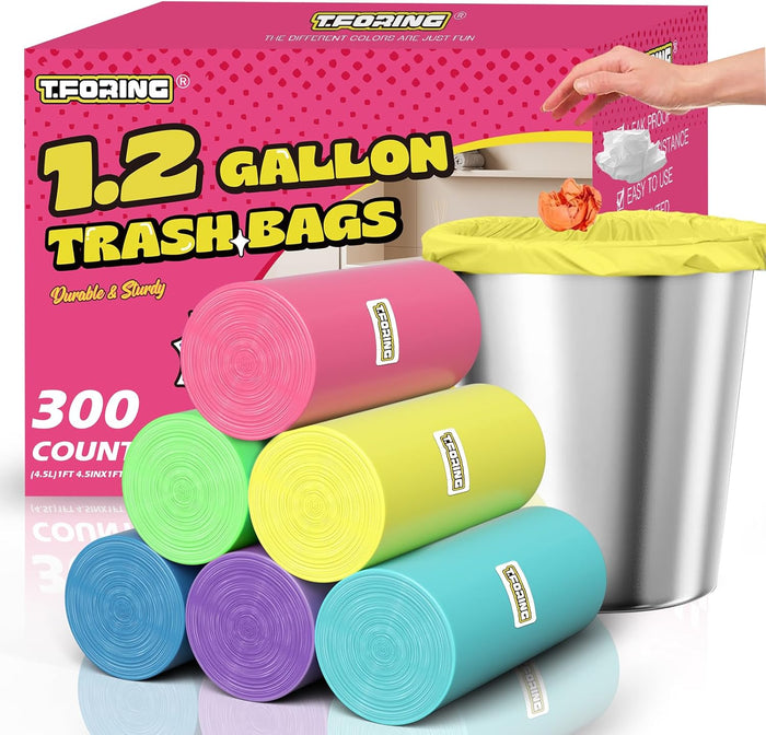 300 Count 4 Gallon Small Trash Bags - 15 Liter Colored Garbage Bags Unscented Wastebasket Liners Heavy Duty & Leakproof Plastic Can Liners for Bathroom Office Bedroom Toilet Car