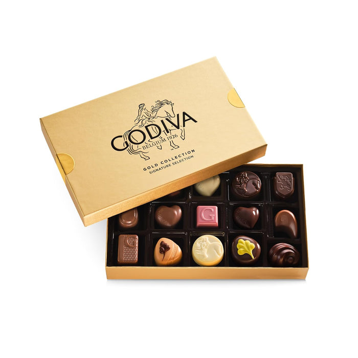 Godiva Gold Assorted Chocolate Gift Box, Belgian Dark and Milk Chocolates with Pralinés, Ganaches & Caramels, Gourmet Gift for Birthdays, Holidays, Non-GMO & Kosher, 8 Pc