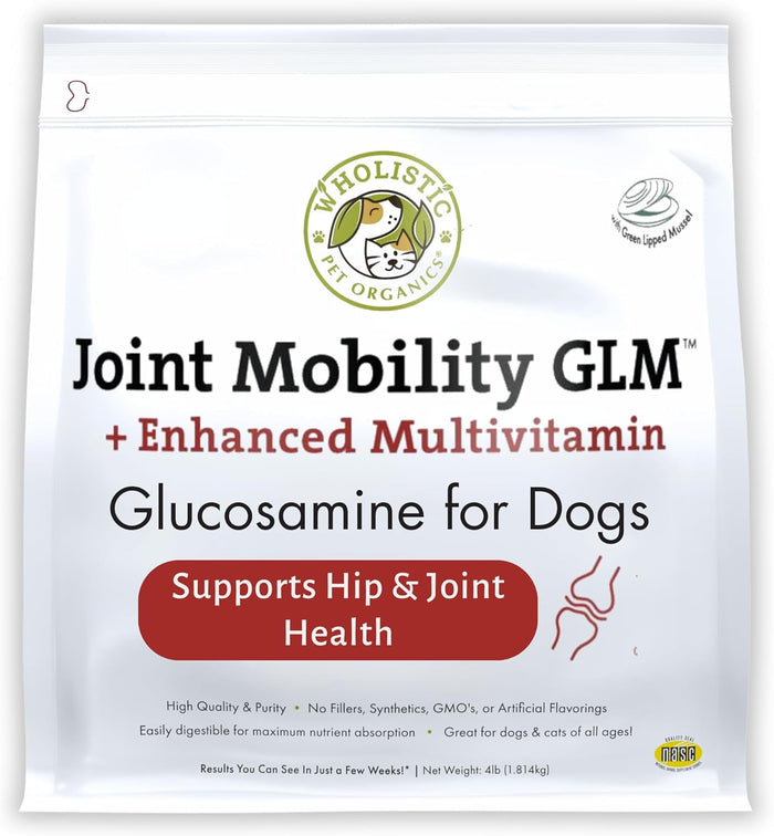 Wholistic Pet Organics Joint Mobility GLM - 2 Lb - Hip and Joint Supplement for Dogs - Glucosamine for Dogs - Chondroitin Supplement with Green Lipped Mussels - Senior to Puppy - Large & Small Breeds