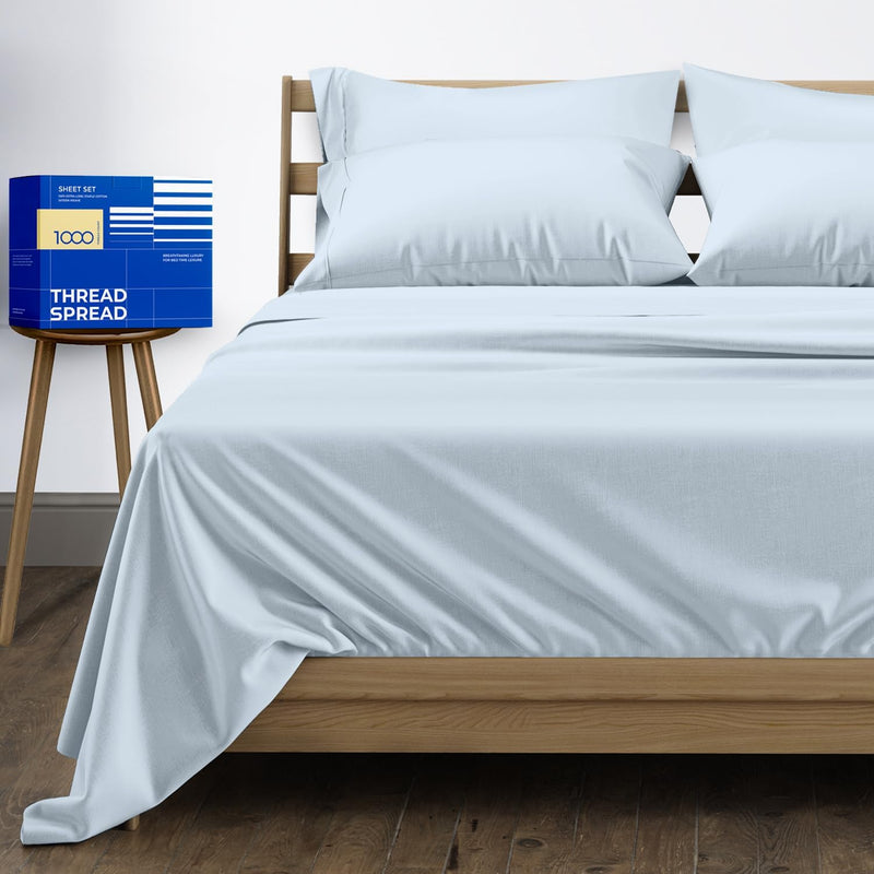 Thread Spread 100% Egyptian Cotton King Size Sheet Set - 1000 Thread Count King Size Sheets Set Egyptian Cotton, 4 PC (Dark Grey), 16" Deep Pocket, Soft Cooling Sateen Weave Ultra Luxury Hotel Bedding