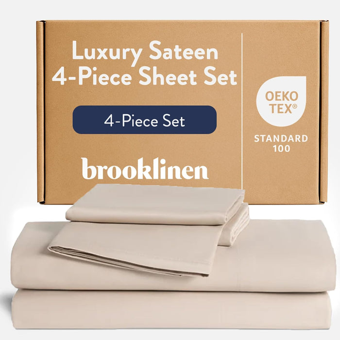 Brooklinen Luxury Sateen 4 Piece Sheet Set - 100% Cotton Bed Sheets, Soft & Durable King Size Sheets Set in Slate Grey, Oeko-TEX Certified Bedding Set, 1 Fitted Sheet, 1 Flat Sheet, 2 Pillowcases