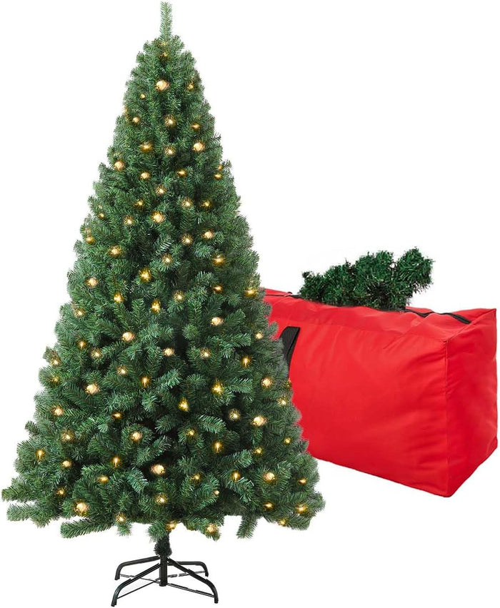 4ft White Prelit Artificial Christmas Tree, Arbol de Navidad Premium Spruce Xmas Tree with 450 Branch Tips, 150 Warm Lights, Foldable Metal Base Stand