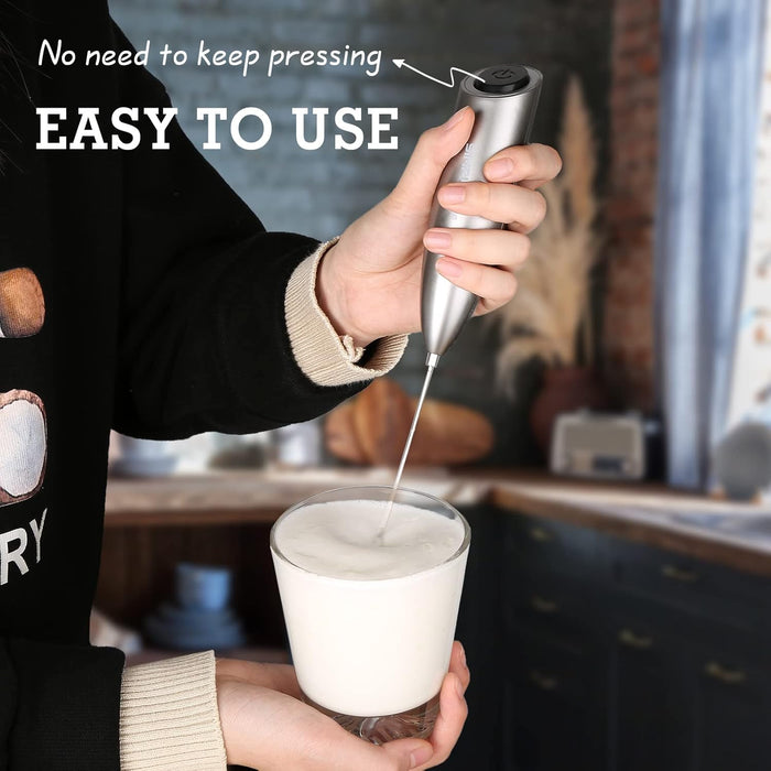 SIMPLETaste Milk Frother Wand Handheld Battery Operated Electric Whisk Foam Maker, Drink Mixer with Stainless Steel Whisk and Stand for Cappuccino, Bulletproof Coffee, Latte