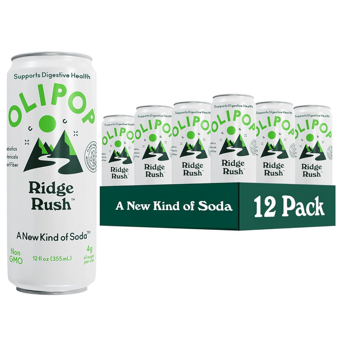 OLIPOP Prebiotic Soda Pop, Classic Root Beer, Pantry Pack Packed with Prebiotics, Fiber, and Botanicals, Gluten Free, Vegan, GMO Free, 12oz Skinny (12-Cans)