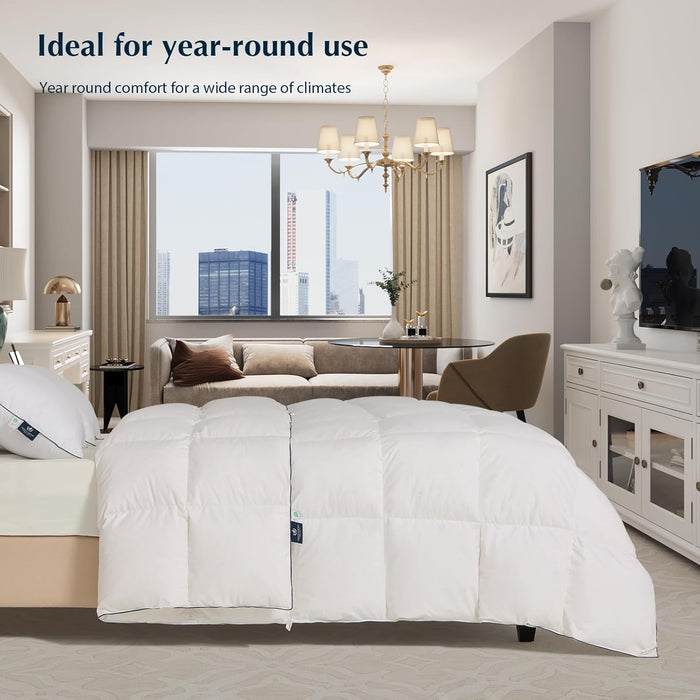Pacific Coast Goose Feather Down Comforters King Size, 100% Cotton Extra Fluffy White Duvet Insert, Soft, Breathable, All Season Hotel Luxury Bedding Comforters, 8 Corner & Center Loops (106"x90")