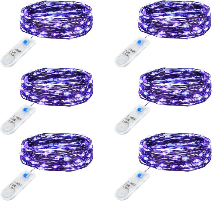 Minetom 6 Pack Fairy Lights Battery Operated String Lights with Timer - 7ft 20 LED Waterproof Silver Wire Firefly Lights Waterproof for DIY Crafts Wedding Décor Table Centerpieces Mason Jars Party
