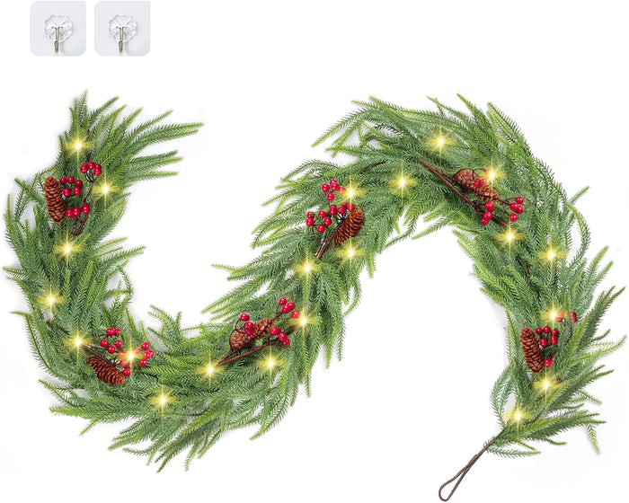 RICHMYC Christmas Garlands Norfolk Pine Garland 6FT 2PCS Artificial Faux Greenery Cedar Garlands Real Touch for Holiday Mantle Home Thanksgiving Fireplace Table Indoor Outdoor Porch Decor