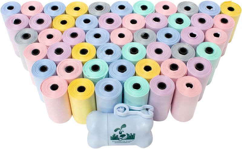 Downtown Pet Supply Dog Poop Bags with Dispenser – 1000 Count Leak-Proof Waste Bags, Eco-Friendly & Extra Strong, Easy Tear-Off Rolls with Bone-Shaped Holder – Rainbow with Holder, 12.5” x 8.5”