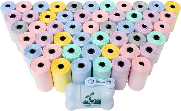 Downtown Pet Supply Dog Poop Bags with Dispenser – 1000 Count Leak-Proof Waste Bags, Eco-Friendly & Extra Strong, Easy Tear-Off Rolls with Bone-Shaped Holder – Rainbow with Holder, 12.5” x 8.5”