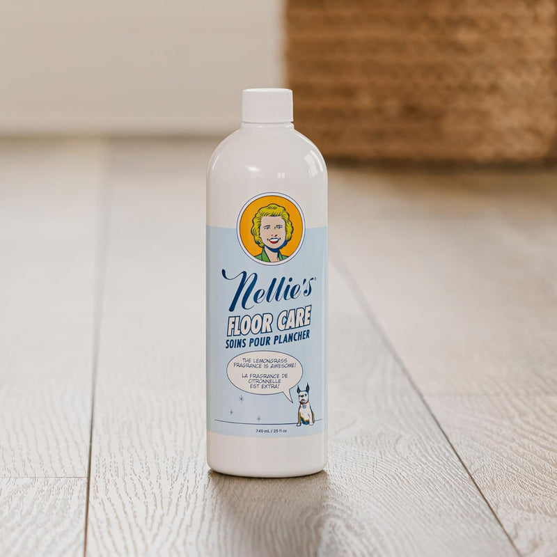 Nellie’s Floor Care – Plant-Based Floor Cleaner for Hardwood, Tile, Ceramic, and More – Effectively Lifts Dirt and Odors – Fresh Lemongrass Scent (25 fl oz) - Made in Canada