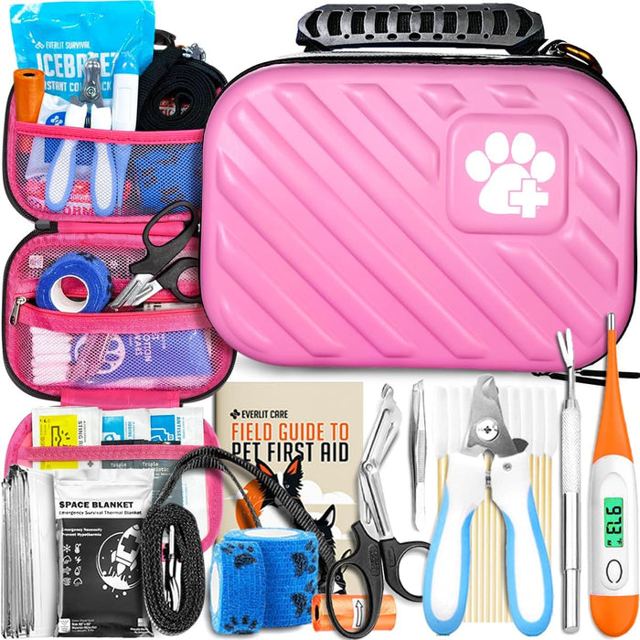 EVERLIT Pet Medic First Aid Kit | Vet-Approved Animal Care Kit with 95 Pcs Medical, Outdoor & Emergency Supplies to Treat Dogs, Cats | Travel-Friendly Compact Bag for Home, Car and Travel (Blue)
