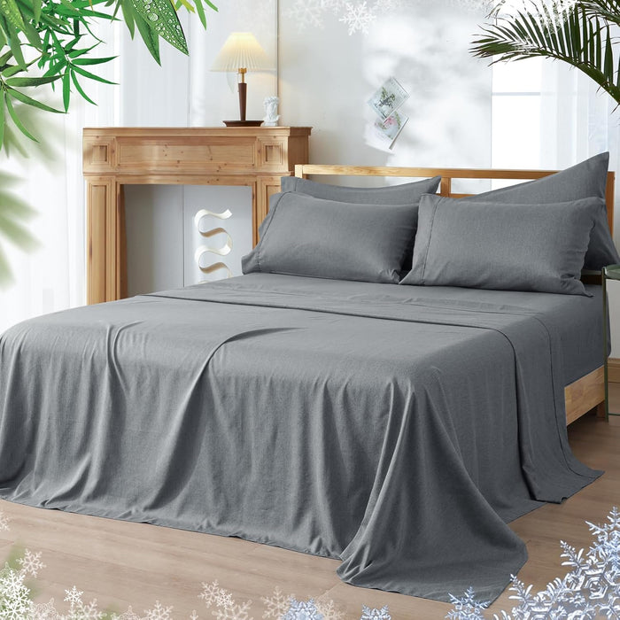 PHF Cooling Sheets Set California King Size, Rayon Derived from Bamboo & Polyester, Breathable & Wrinkle Free Silky Soft Bed Sheets, Wider Elastic Band 16" Deep Pocket Sheets & Pillowcase, Sage Green