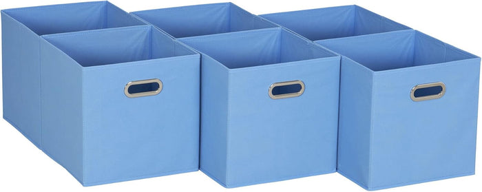 Household Essentials Fabric Storage Cube Bins, 6 Piece Set, Strong Poly-Woven Fabric, Chipboard Sides, Grommet Front Handle, Stackable and Foldable, Classic Design, Dark Green