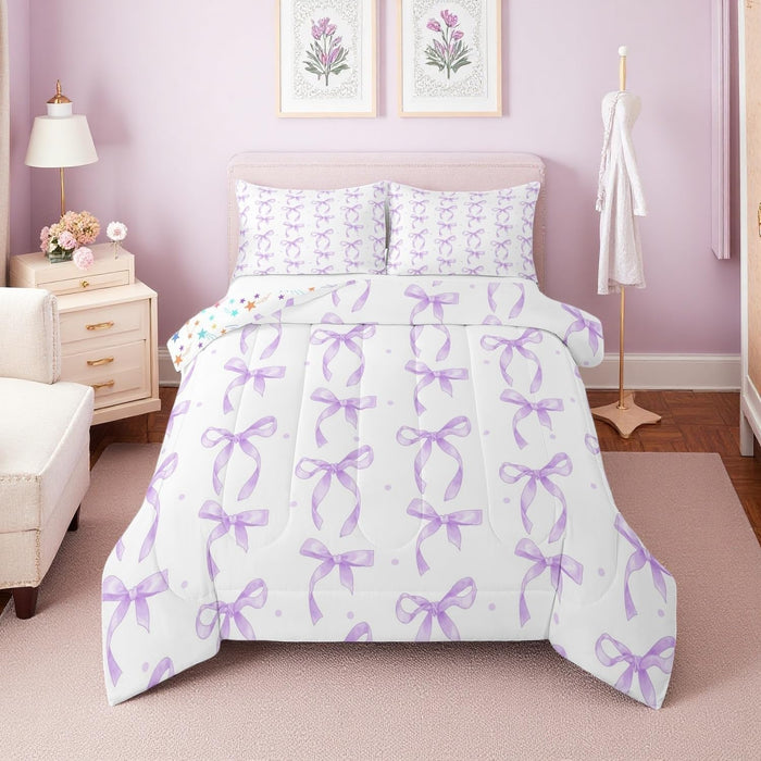 Erosebridal Ribbon Pink Bow Queen Comforter Set,Cute Pink Bows Bedding Set for Girls Teen Kids Bedroom Decor,Coquette Bowknot Bed Set Princess Bowtie Bedding Comforter Sets,2 Pillowcases