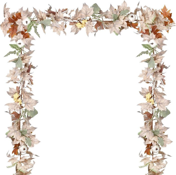 DearHouse 2 Pack Fall Maple Leaf Garland - 5.9Ft/Piece Hanging Vine Artificial Autumn Foliage for Thanksgiving, Home, Wedding, Fireplace, Party, Christmas Decor (Light Orange)