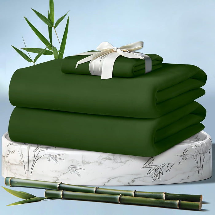 DECOLURE 100% Viscose Derived from Bamboo Sheets Queen Size 4pcs - Ultra Soft & Luxuriously Cooling, 17" Deep Pocket, Double Stitching, Perfect for Hot Sleepers - Queen Bed Sheets (Olive)