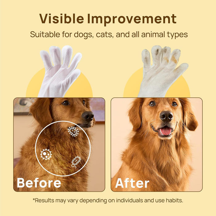 HICC PET Cleaning Deodorizing Glove Wipes for Dogs & Cats, Vet Recommended Hypoallergenic Hydrating & Nourish Fur Pet Grooming Glove Wipes, Pet Bathing Wipes for Horse Coat Care