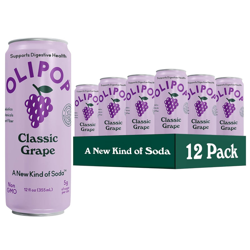 OLIPOP Prebiotic Soda Pop, Classic Root Beer, Pantry Pack Packed with Prebiotics, Fiber, and Botanicals, Gluten Free, Vegan, GMO Free, 12oz Skinny (12-Cans)