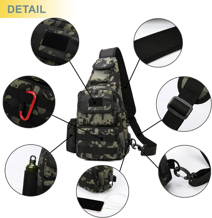 Tactical Shoulder Bag - 1000D Molle Military Backpack Outdoor Daypack Chest Pack (Darkgray)