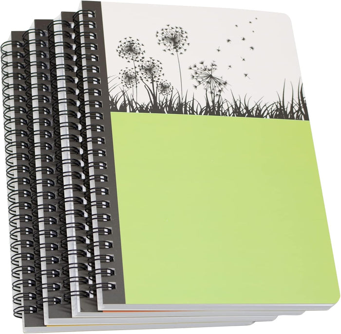 Yansanido Spiral Notebook, 4 Pcs A5 Thick Flower Design Hardcover 8mm Ruled 4 Color 80 Sheets -160 Pages Journals for Study and Notes (flower)