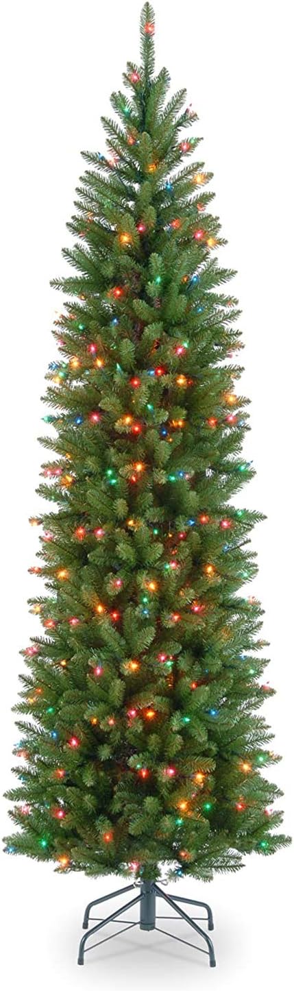 National Tree Company Artificial Pre-Lit Slim Christmas Tree, Green, Kingswood Fir, Multicolor Lights, Includes Stand, 6.5 Feet