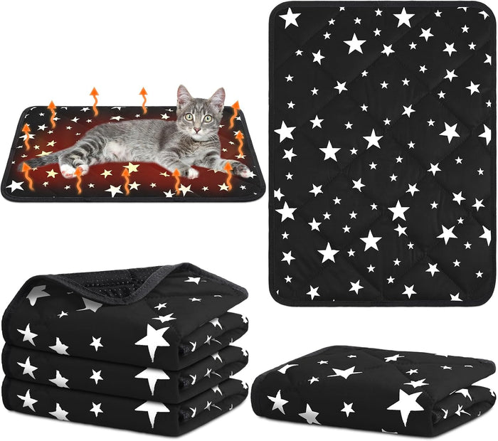 Namalu 4 Pack Self Warming Cat Bed Self Heating Cat Mat Star Pattern Soft Dog Crate Pad Thermal Pet Mat Anti Slip Kennel Dog Washable Warming Bed for Outdoor Indoor(18 x 24 Inch,Gray)