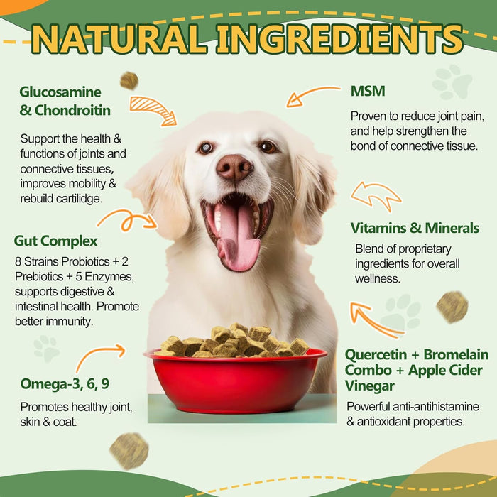 NATURE TARGET Multivitamin for Dogs - with MSM & Glucosamine, Omegas 3 & 6, Probiotics for Digestive Health, Joint Support, Skin & Coat, Immune System & Overall Health 120 Soft Chews