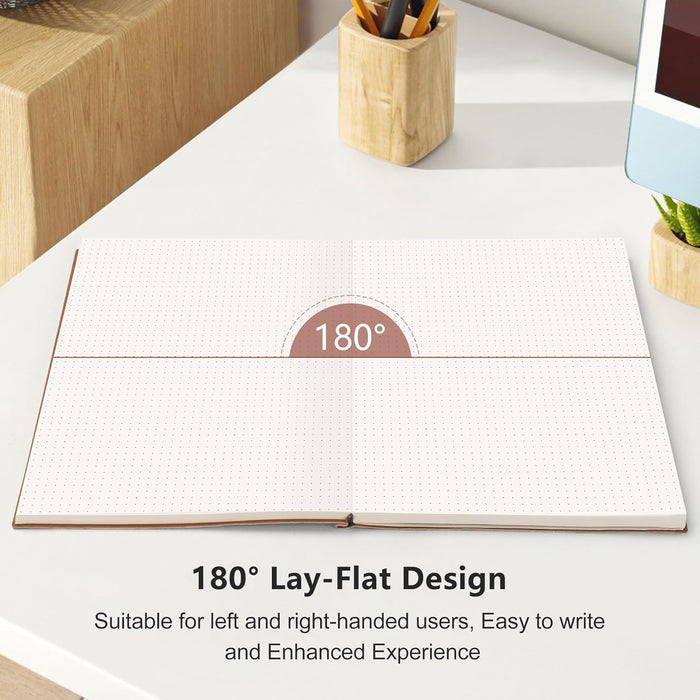 RETTACY Bullet Dotted Journal Notebook, 2-Pack, 192 Numbered Pages per Pack, B5 Medium Size (7.6'' × 10''), Leather Softcover, 100 GSM Thick Paper, for Bullet Journaling (Black & Brown)