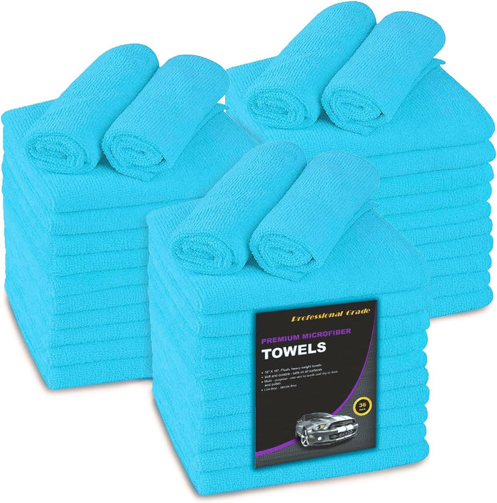 Blue Horizon Microfiber Cleaning Towels, 36-Pack Reusable Shop Towels, Ultra Soft Plush Wash-Cloths, Microfiber Detailing Cleaning Cloths for Car, Household and Commercial (Black, 16" x 16")
