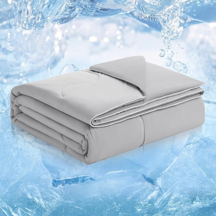 Cozy Bliss Viscose Cooling Comforter King Size, Reversible Cooling Blanket for Hot Sleepers and Night Sweats, Q-Max 0.4 Breathable Summer Comforter Quilt, Lightweight Soft Silky Smooth, Cool Grey