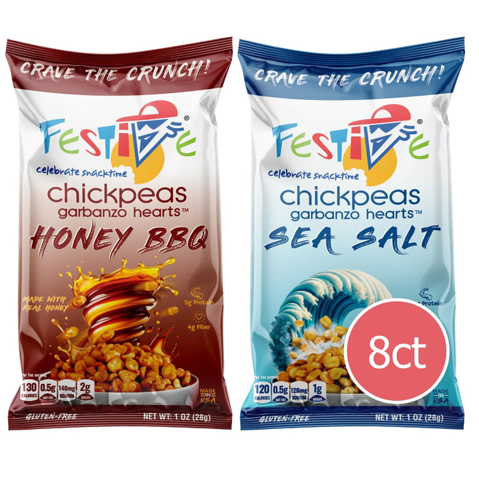 Snack Festive Sampler Pack Roasted Chickpea Snacks, 8 Bags 1 oz Crunchy Protein Garbanzo Beans, Healthy Nut Free Vegan Non-GMO Soy-Free Balanced Macro