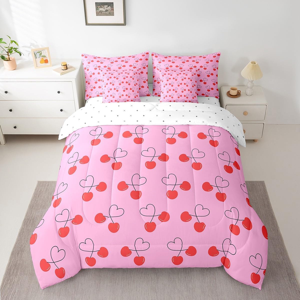 Feelyou Bow Bed Set Boys Kids Girls Twin Size Bow Pattern 7 Pieces Beeding Set Ultra Soft Cute Coquette Bow Knot Bed in a Bag with Comforter, Sheets, Pillowcases Girly Room Decor Bow Decor