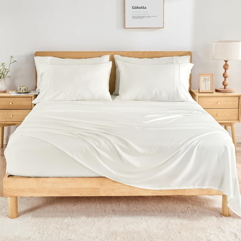 GOKOTTA 4-Pcs King Size Sheets Set, 100% Rayon Derived from Bamboo, 16 Inch Deep Pocket King Sheets with Elastic Corner Straps, Cooling Sheets for Hot Sleepers - Silky Soft & Breathable - Stone Grey