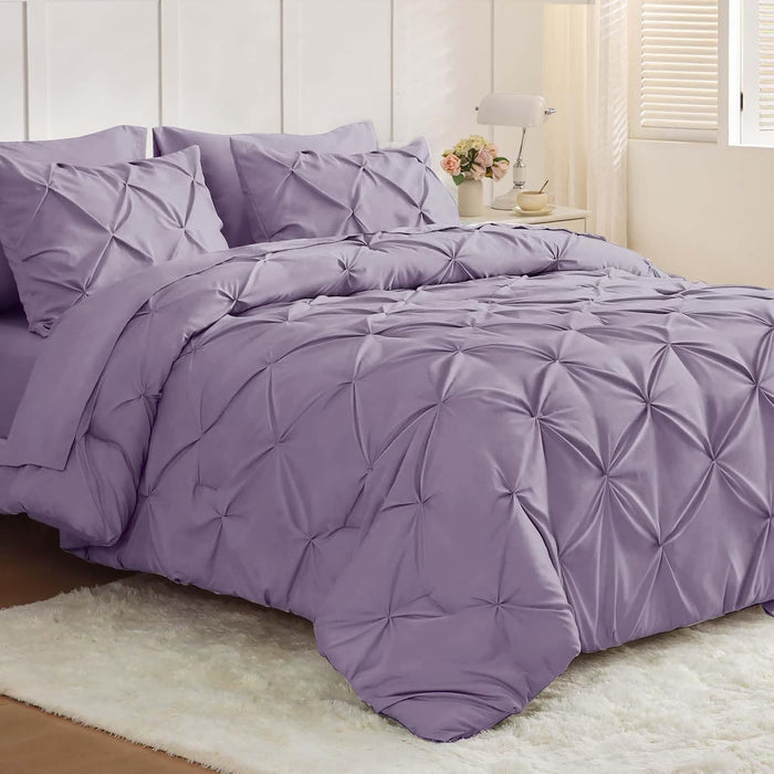 JOLLYVOGUE Queen Comforter Set 7 Pieces - Bed in a Bag Queen for All Season, Pintuck Bedding Comforter Sets with Comforter, Flat Sheet, Fitted Sheet and Pillowcases & Shams, Black