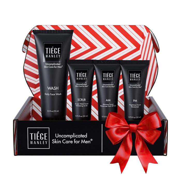 Tiege Hanley Skin Care Set for Men, Anti Aging Routine, System Level 3, Daily Face Wash, Facial Scrub, Two Moisturizers, Eye Cream, and Serum for Healthy, Hydrated Skin, Men’s Skin Care, 6 Piece Kit