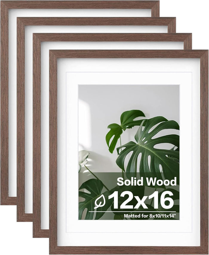 Egofine 8x10 Picture Frames Set of 4, Made of Solid Wood Covered by Plexiglass 4x6 and 5x7 with Mat or 8x10 without Mat, for Table Top Display and Wall Mounting Photo Frame Black