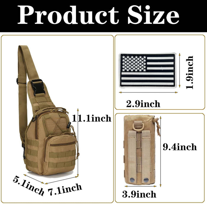 Tactical Sling Bag for Men，Tactical Shoulder Bag，Small Tactical Bag for Men (Khaki)