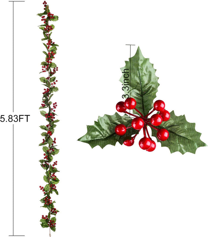 DearHouse 6FT Red Berry Christmas Garland, Flexible Artificial Berry Garland for Indoor Outdoor Home Fireplace Decoration for Winter Christmas Holiday New Year Decor