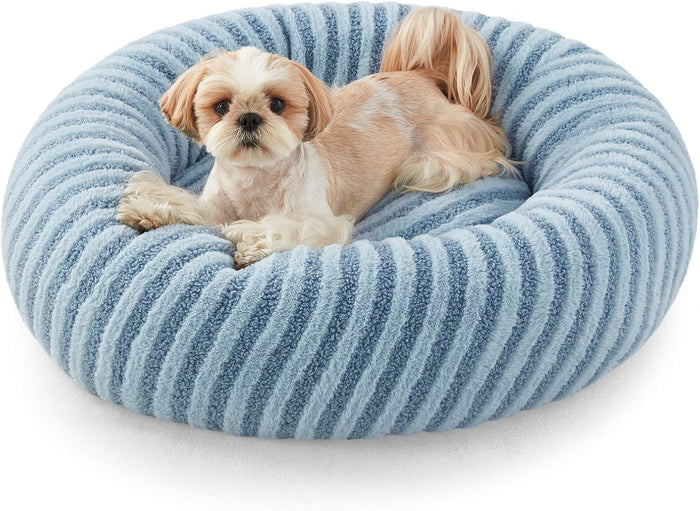 MIXJOY Dog Beds for Small Dogs, Washable Dog Bed with Removable Cover, Small Cat Bed for Indoor Cats, Calming Soft Dount Pet Beds with Anti Slip Bottom, Cute Puppy Beds, 23"x23"x8", Beige