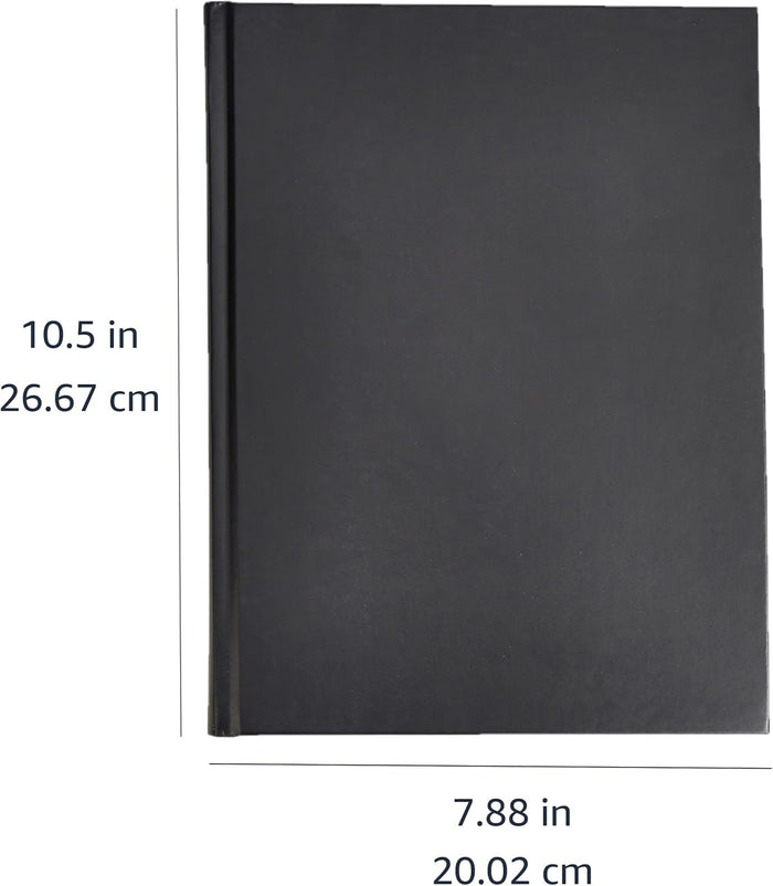 Amazon Basics Professional Hardcover Writing Journal for Journaling and Note Taking, Sturdy, Perforated Pages, 10.5 x 7.5 inches, Black, 2-Pack