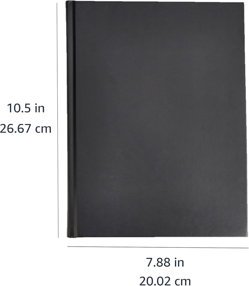Amazon Basics Professional Hardcover Writing Journal for Journaling and Note Taking, Sturdy, Perforated Pages, 10.5 x 7.5 inches, Black, 2-Pack