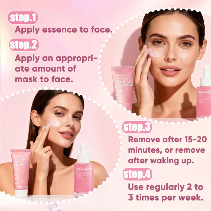 Collagen Face Mask + Peptides & PDRN Plumping Serum, Overnight Hydrolyzed Collagen Peel-Off Mask, Skincare Set wth Niacinamide, Even Skin Tone, Repair & Firm Skin, Reduce Redness (1 Set)