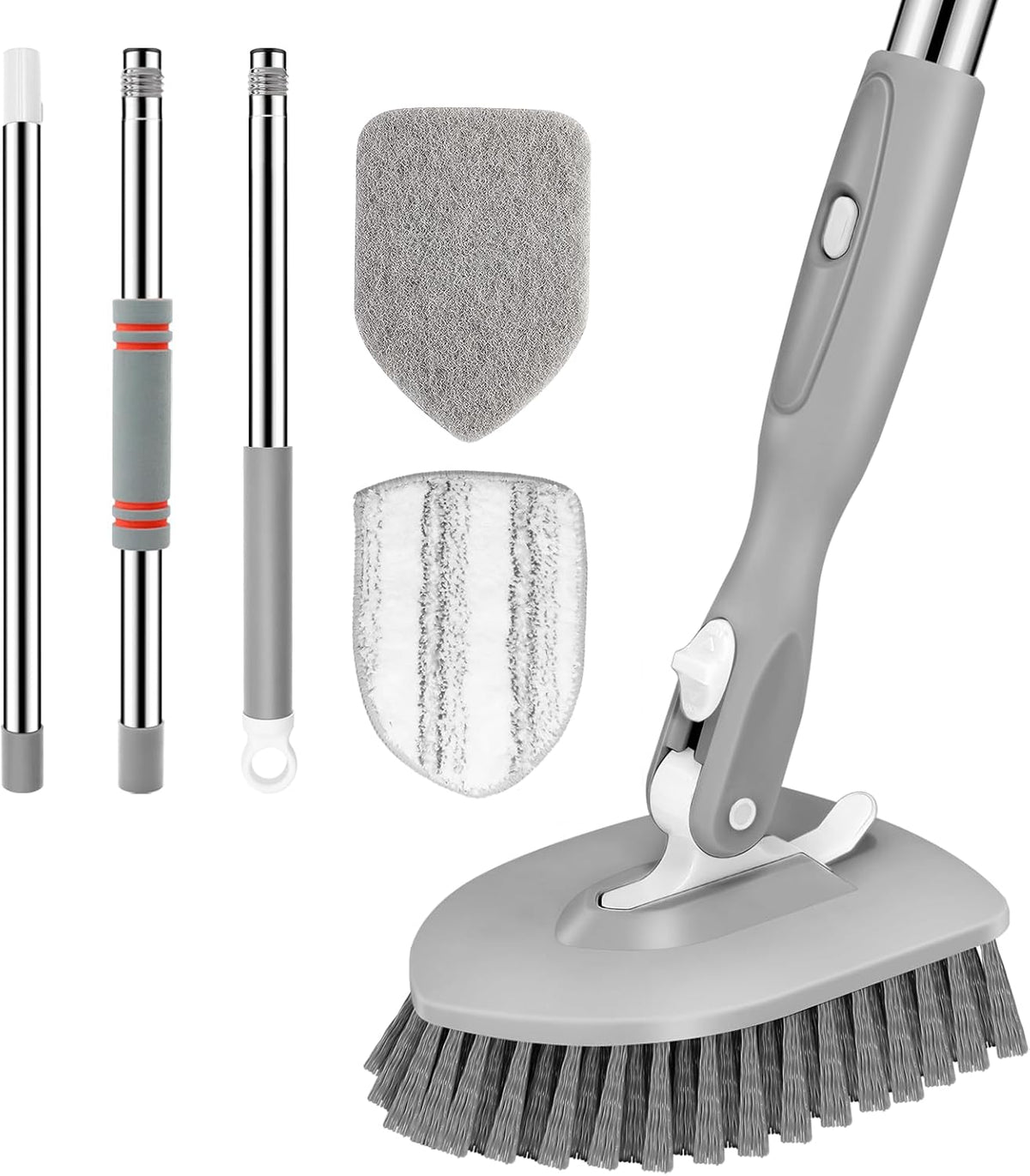 SetSail Floor Scrub Brush, 3-In-1 Tile Tub Floor Scrubber with 52-inch Adjustable Long Handle Shower Cleaner and 3 Detachable Replacement Brush Heads for Cleaning Bathroom Kitchen Walls Tub Tile