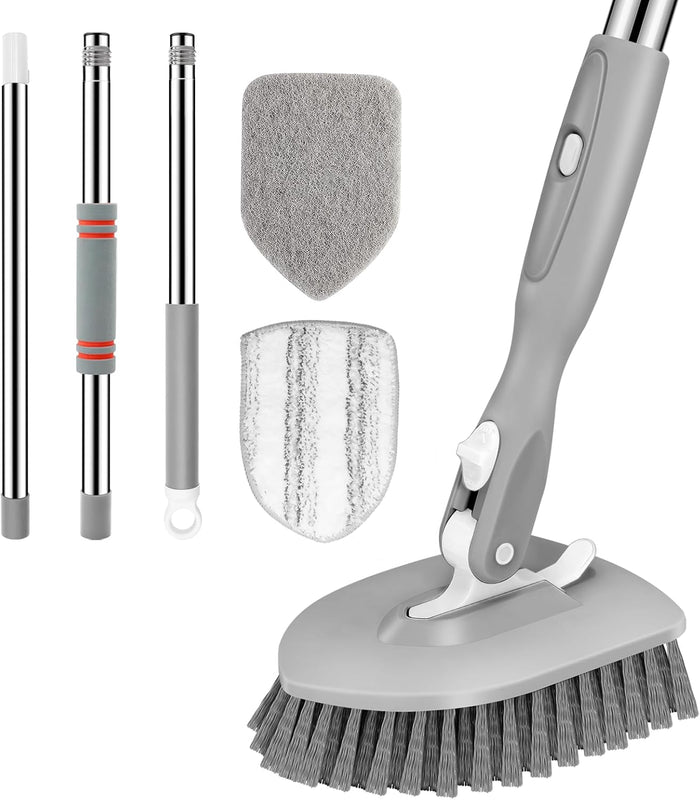 SetSail Floor Scrub Brush, 3-In-1 Tile Tub Floor Scrubber with 52-inch Adjustable Long Handle Shower Cleaner and 3 Detachable Replacement Brush Heads for Cleaning Bathroom Kitchen Walls Tub Tile