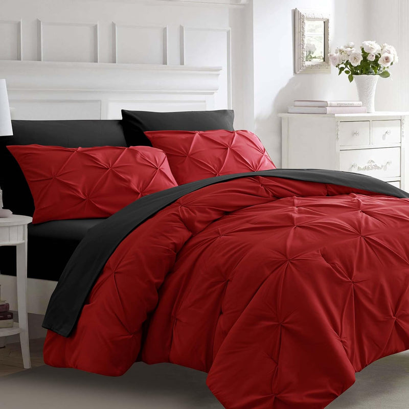 Ubauba 7pc Purple Comforter Set Queen Size with Sheets, Pintuck 7 Piece Bedding Comforters Bed in a Bag for All Season, Pinched Pleat Bed Set with Comforter (Purple,Queen)